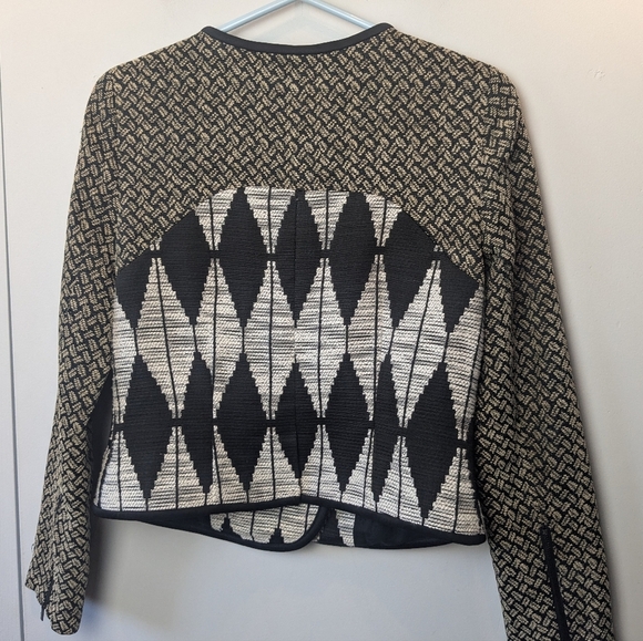 RACHEL ROY Women Blazer Size 4 Beige And Black Side Zipper Geometric Pattern - Picture 11 of 13
